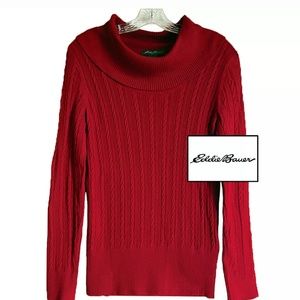 Eddie Bauer cable knit cowl neck sweater.
